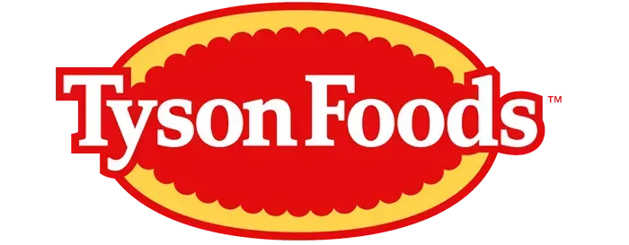 The tyson foods logo is red and yellow and looks like a football.