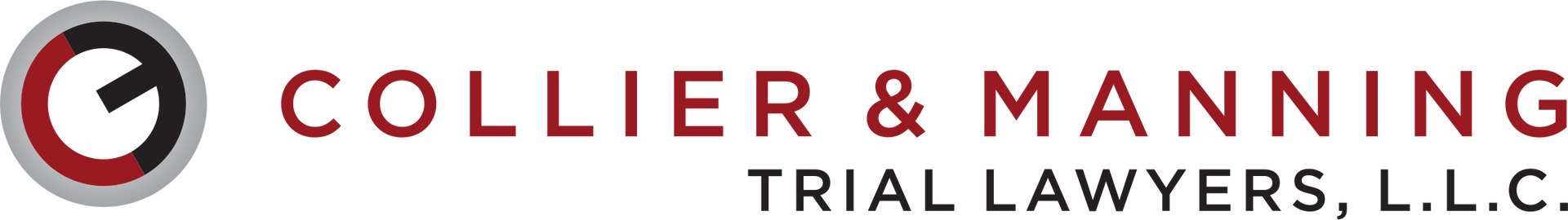 Logo for Collier & Manning Trial Lawyers, L.L.C. with an abstract design and red font.
