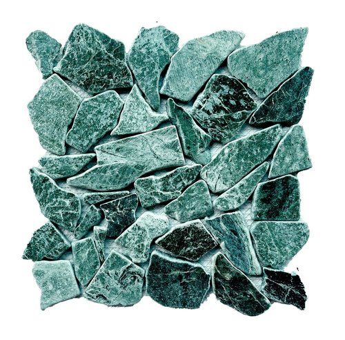 Green stone mosaic tiles in various shapes.