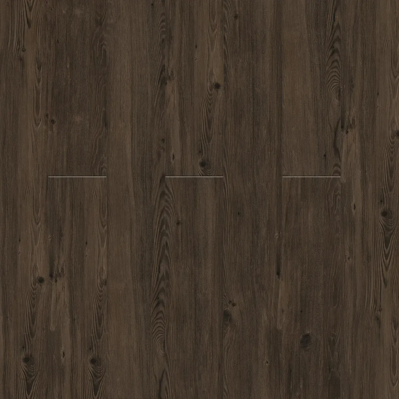 Dark brown wooden flooring with textured grain.
