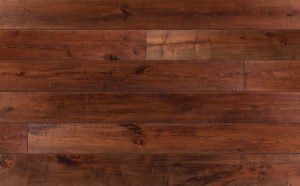 Dark brown wood flooring with varying wood grain patterns.