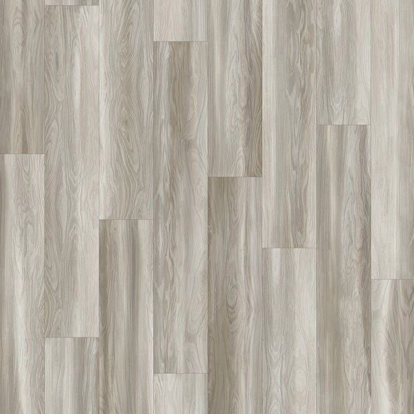 Light gray wood-look flooring with varying plank lengths and vertical grain patterns.