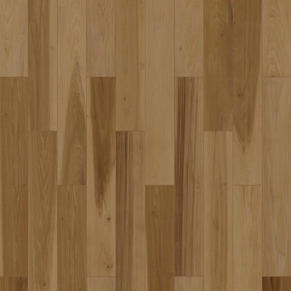 Light brown hardwood flooring with various plank lengths.