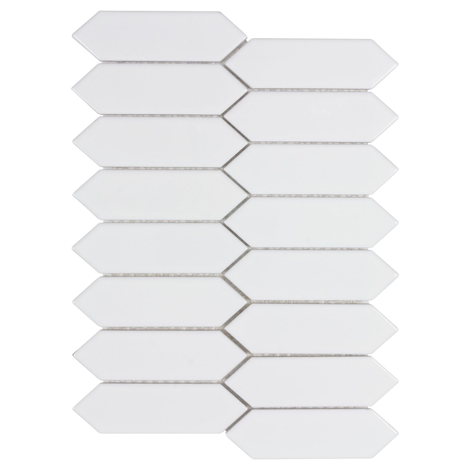 White, arrow-shaped mosaic tile arranged on a grid.