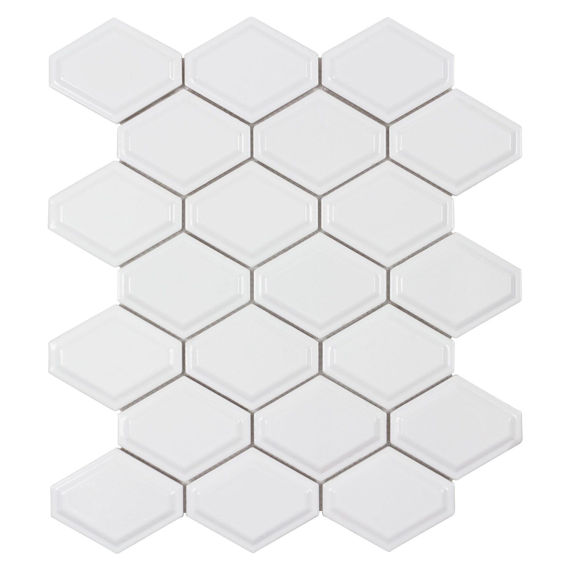 White hexagonal tile mosaic pattern.