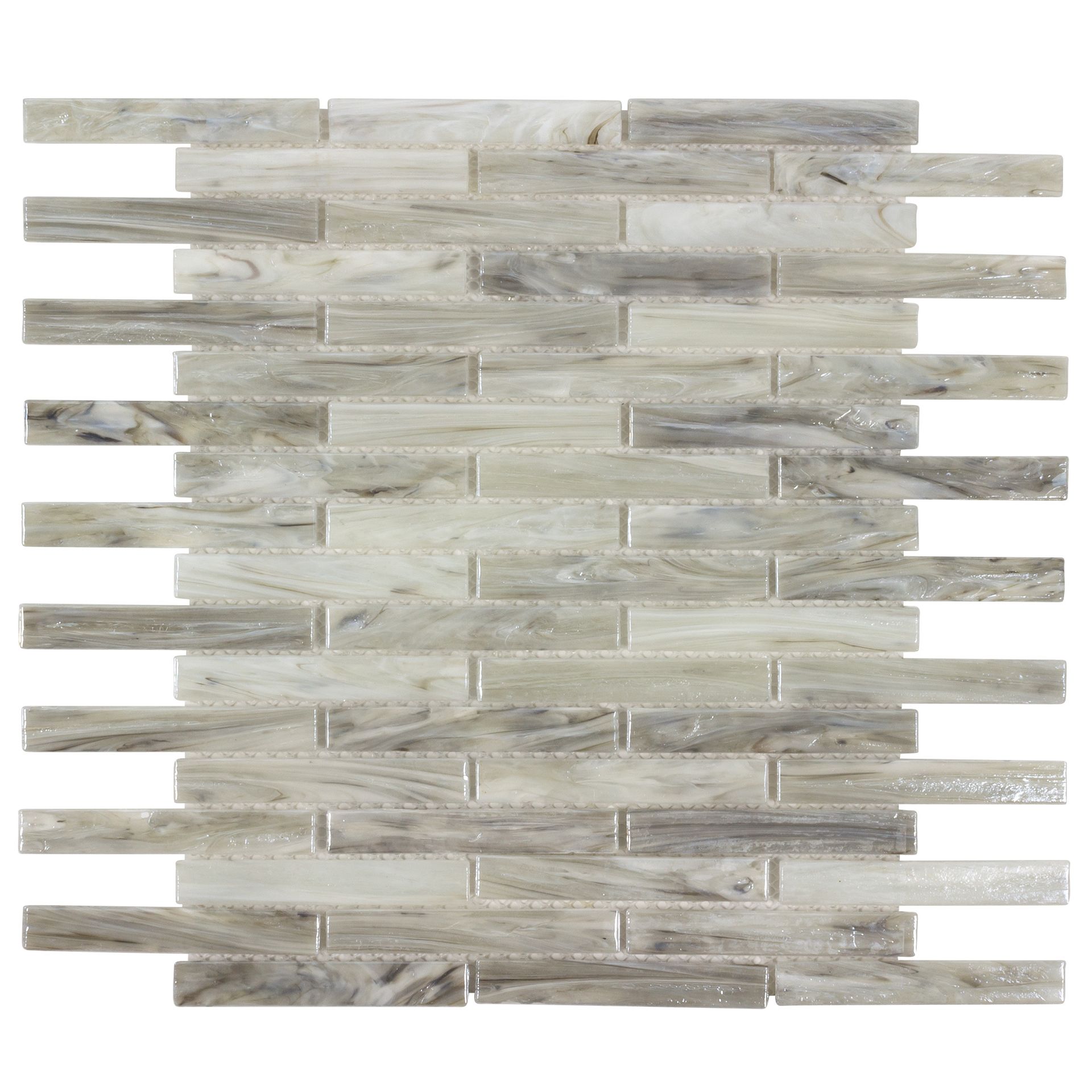 Mosaic tile with light gray and white rectangular pieces.