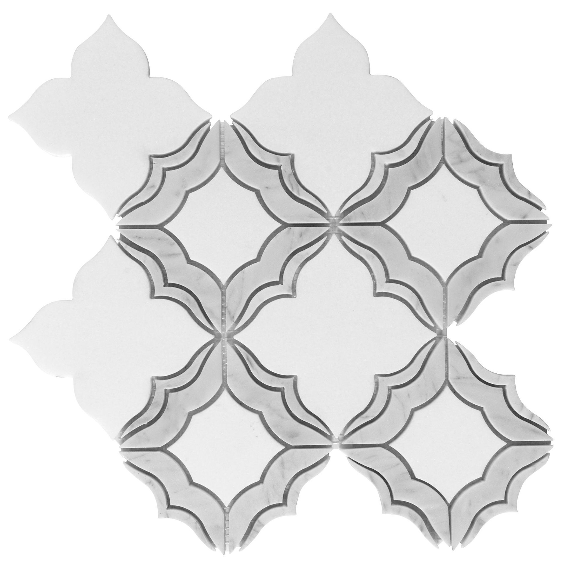 White and gray patterned tile mosaic.