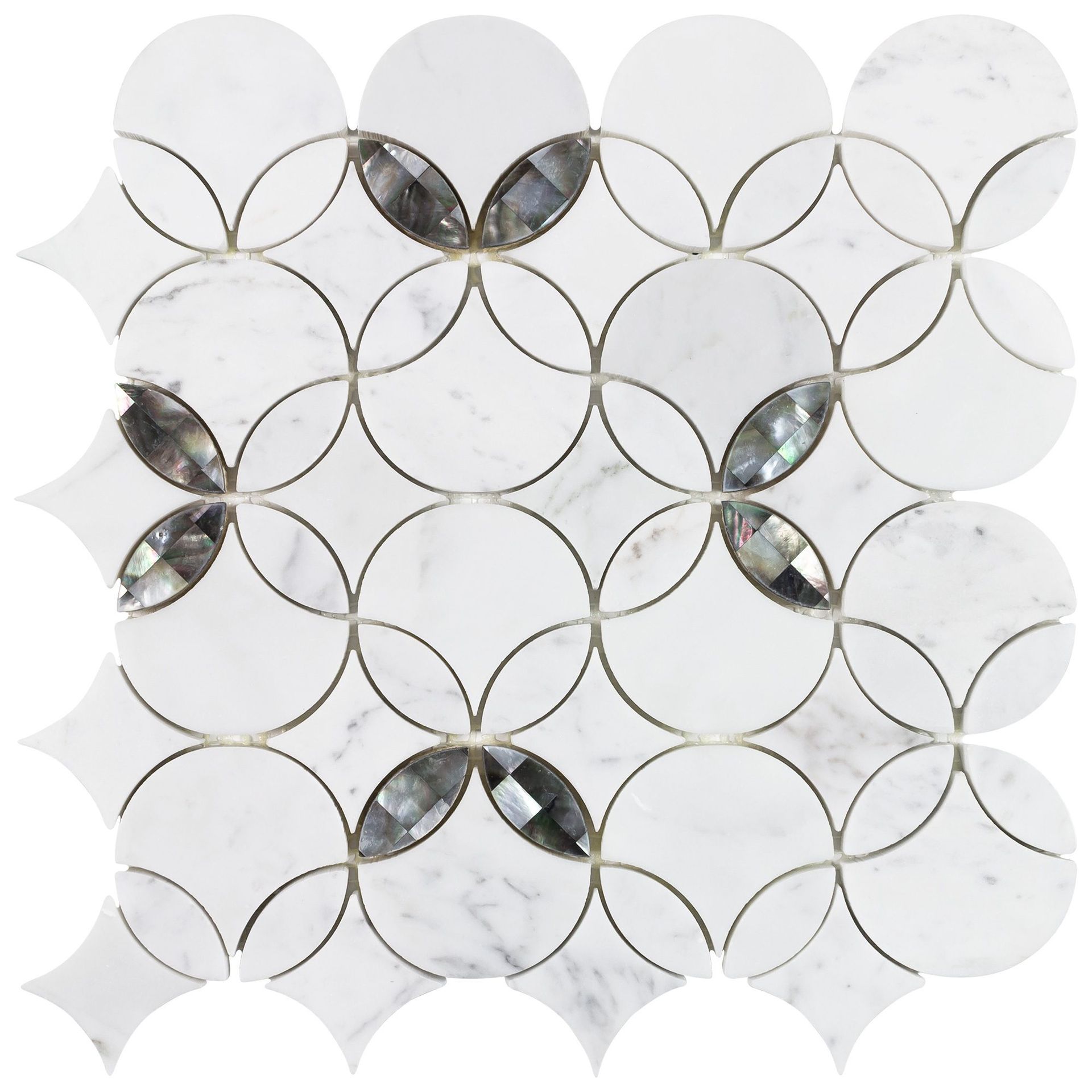 White marble and gray mosaic tile pattern.