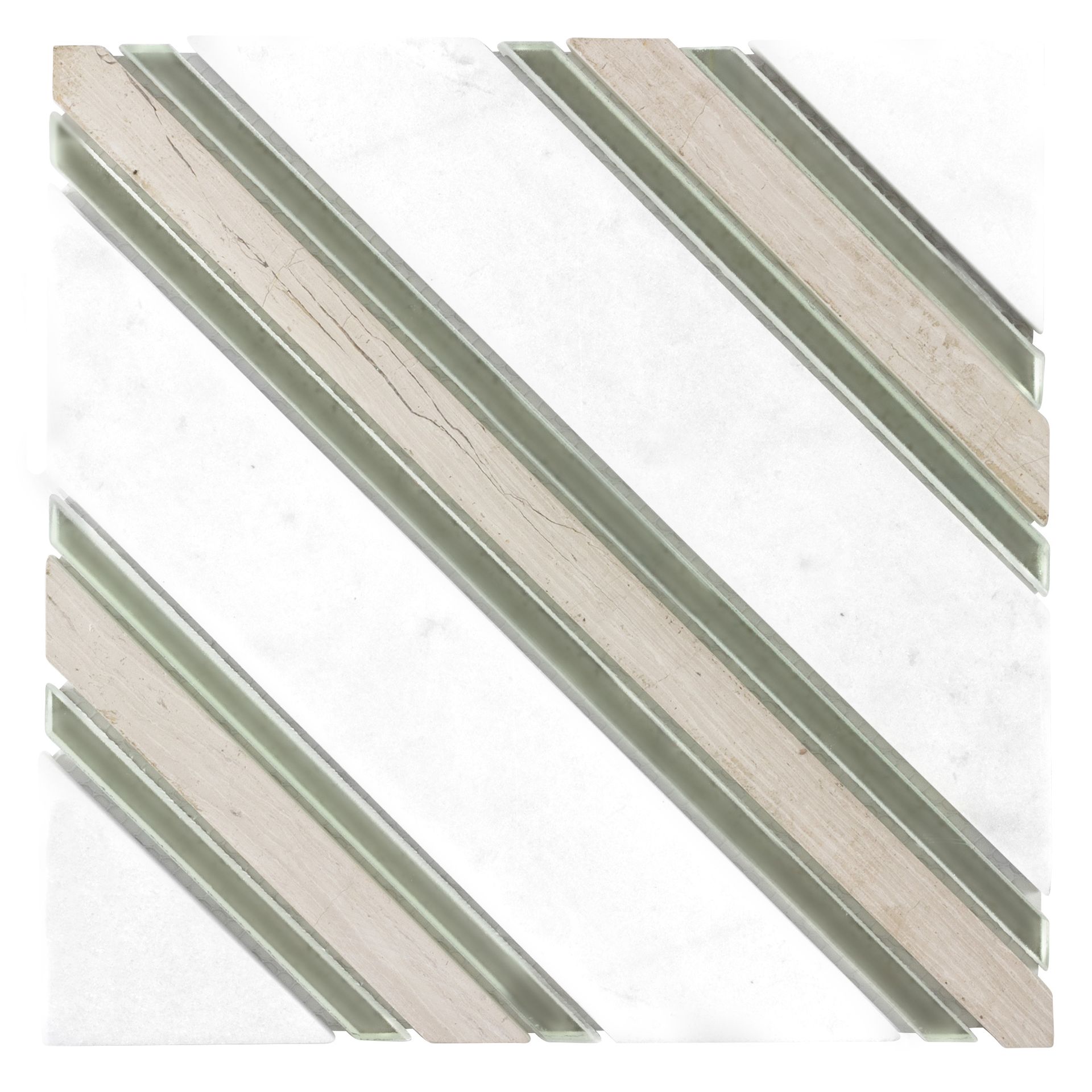 Square tile with diagonal beige and pale green stripes on a white background.