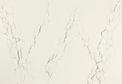 Cream-colored countertop with prominent gray veining in a zigzag pattern.