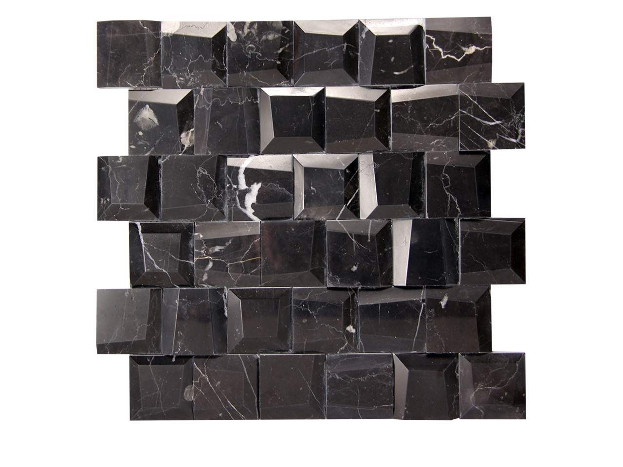 Black marble tile in a 3D cube pattern.