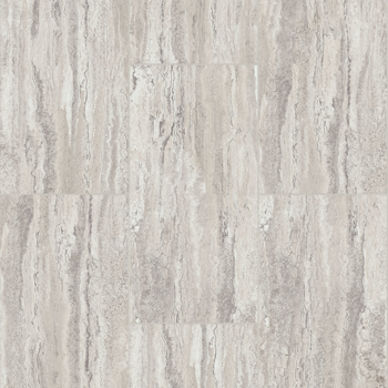 Light gray and beige travertine tile flooring.
