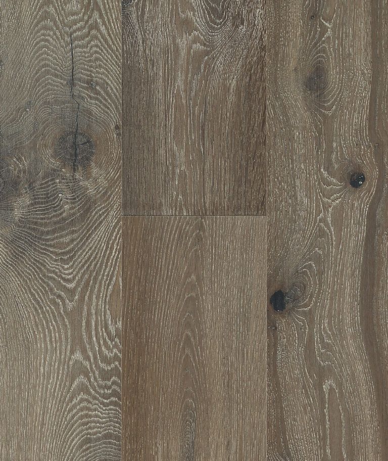 Close-up of rustic wood flooring in shades of brown and gray, with visible grain and knots.