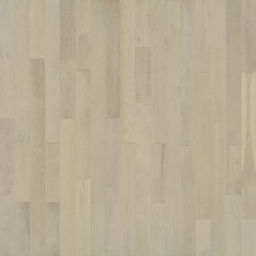 Light beige wood flooring with vertical planks.