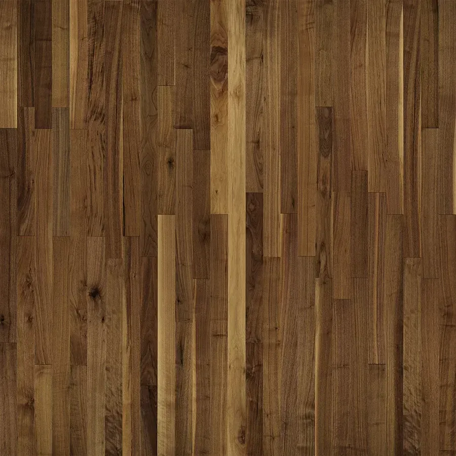 Dark brown hardwood floor with vertical planks.