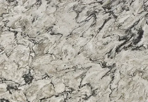White and gray granite with black veining.