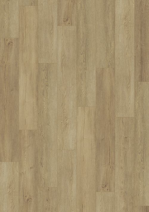 Light brown wood-look flooring, with vertical planks of varying shades.
