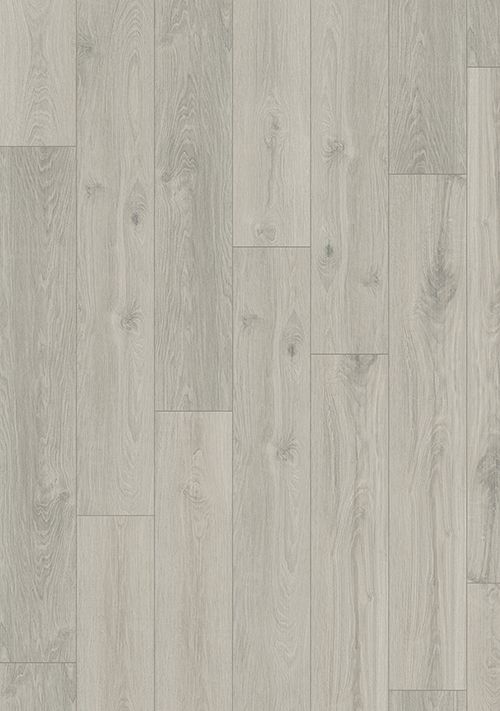 Light gray wood flooring with vertical planks.