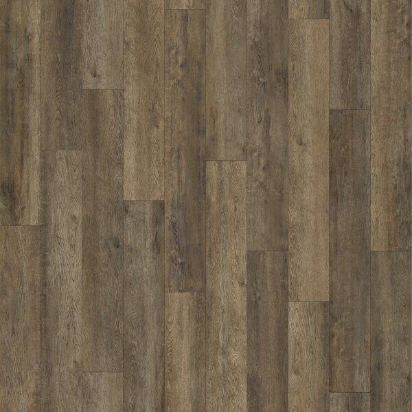 Wood-look flooring with vertical planks in shades of brown and tan, creating a natural texture.