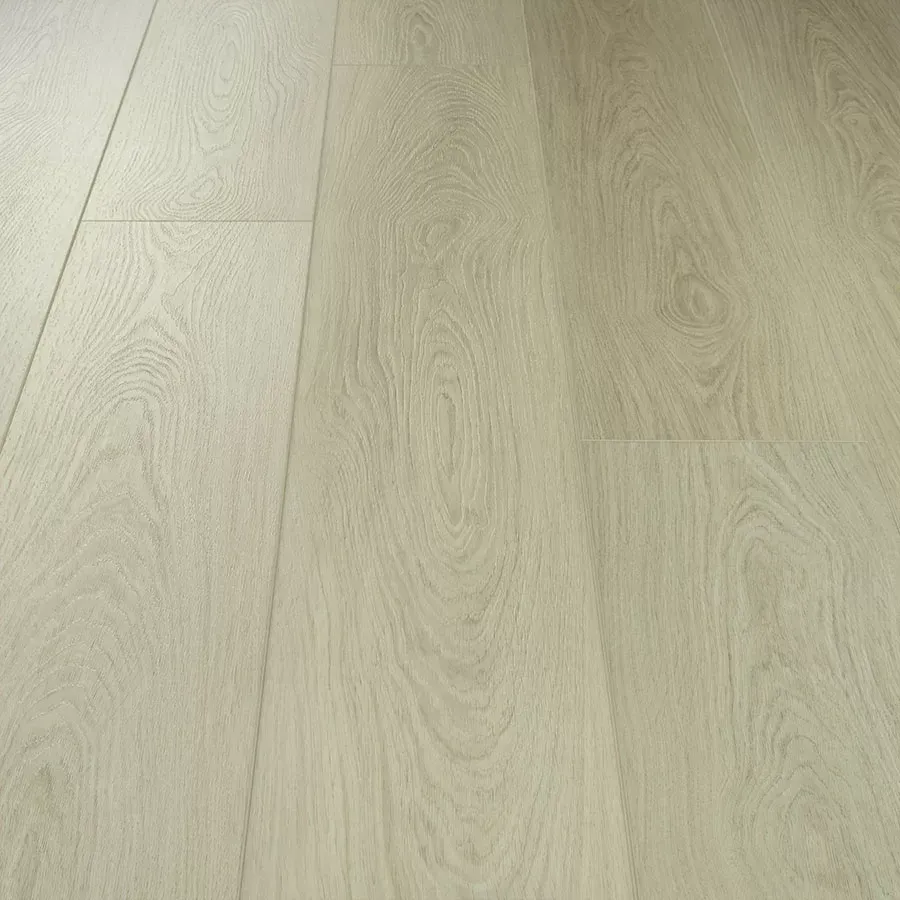 Light beige wood-look flooring, with visible grain, arranged in horizontal planks.