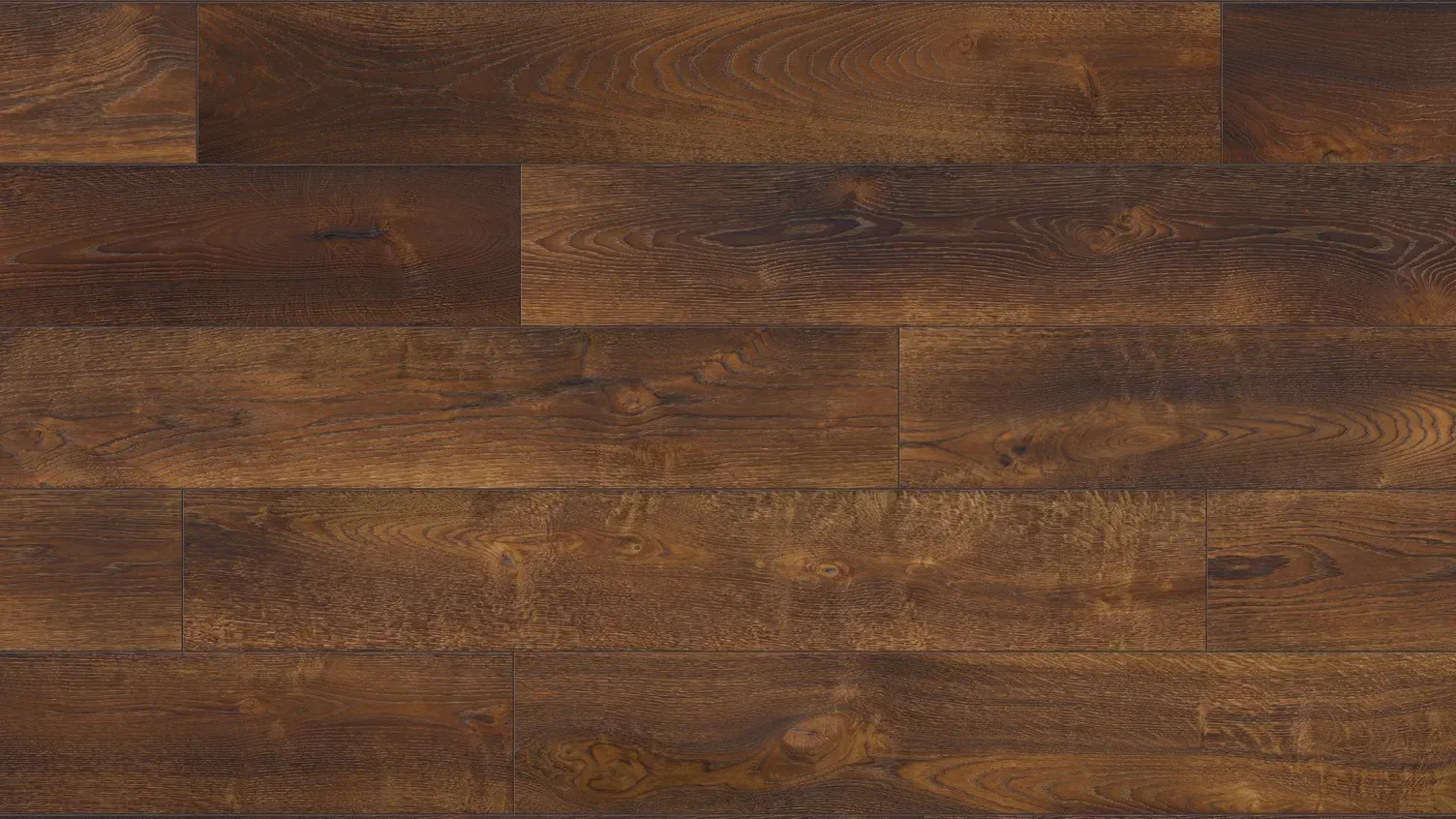 Close-up of dark brown hardwood flooring with visible wood grain and knots.