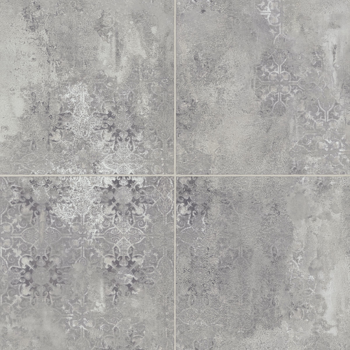 Four gray tiles arranged in a square. Each tile has a distressed, patterned design.