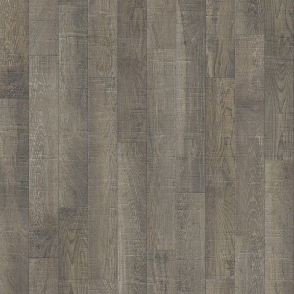 Gray wood flooring with vertical planks.