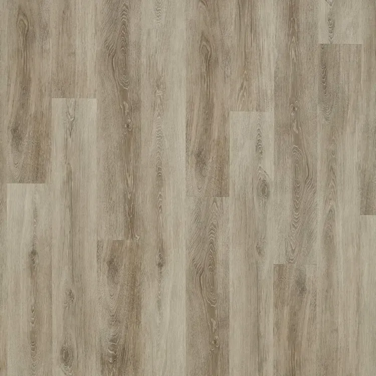 Light-colored, wood-look flooring with a natural grain pattern and varied plank lengths.