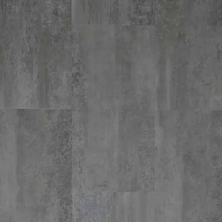 Gray stone-look flooring tiles arranged in a staggered pattern.