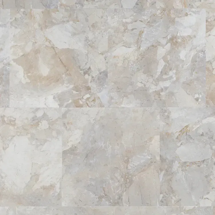 Marble-patterned flooring in shades of gray, beige, and cream with visible veining.
