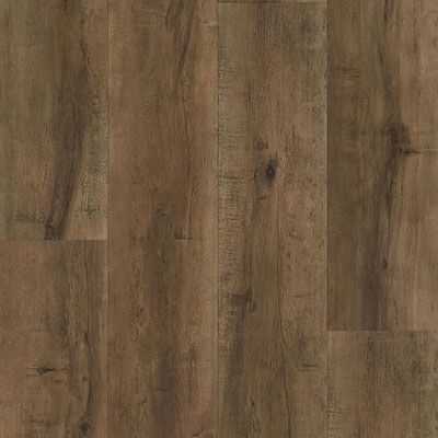 Brown wood-look flooring with visible grain and knots, vertical planks.