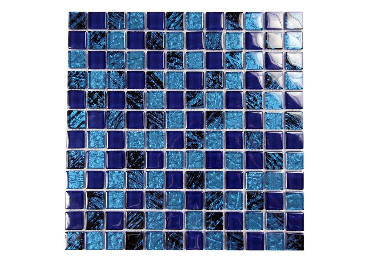 Blue mosaic tile sheet with varying shades and textures.