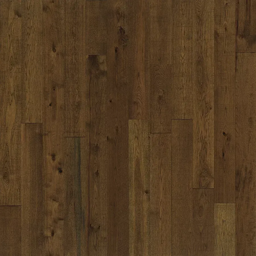 Dark brown hardwood floor with visible wood grain and knots.