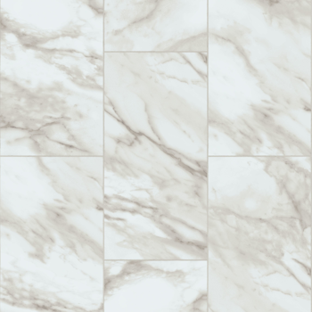 White and gray marble tile flooring with veining pattern.