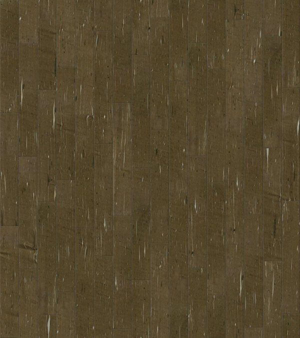 Brown and beige cork floor with vertical plank pattern.