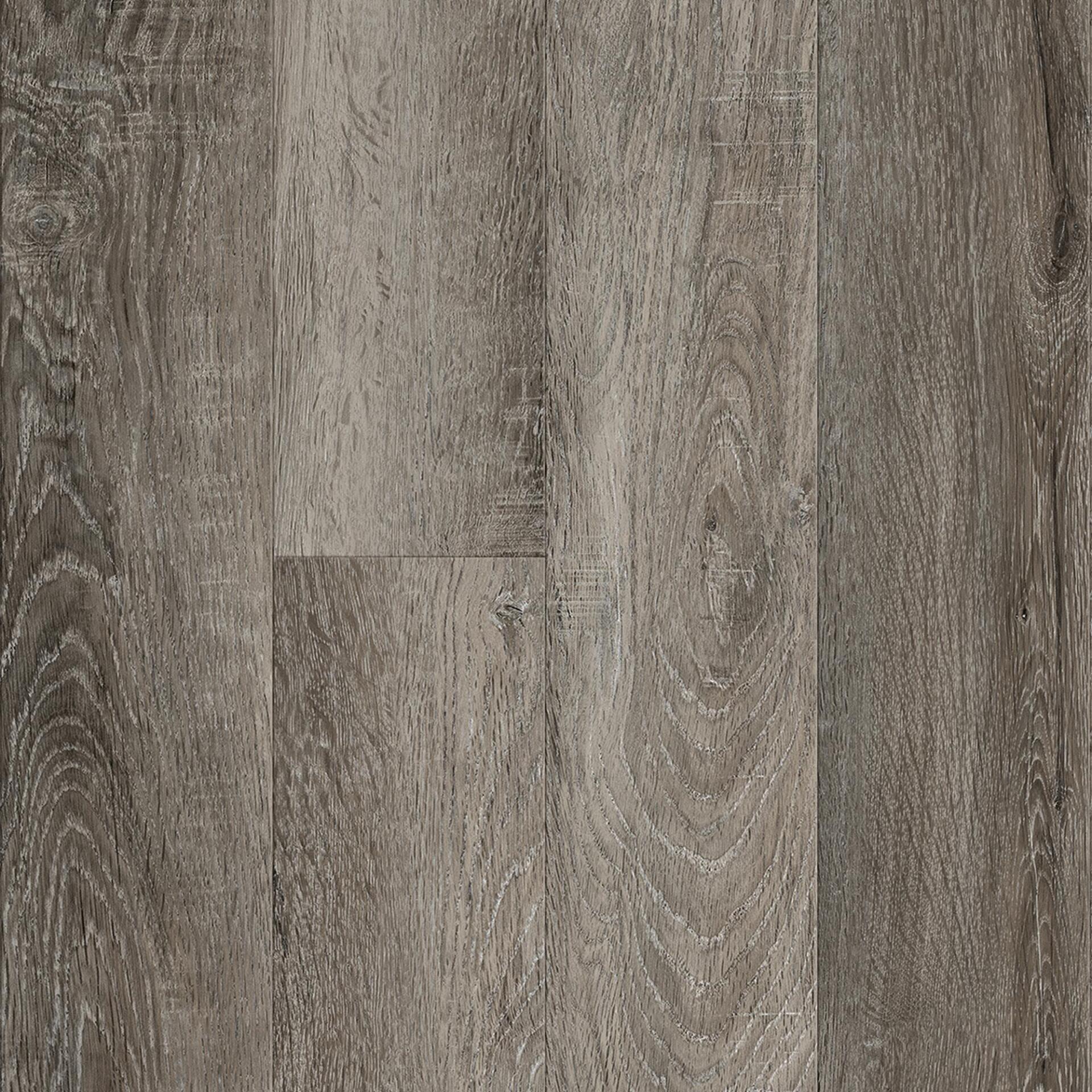 Gray-toned wood flooring with visible grain and knots, offering a rustic and textured appearance.