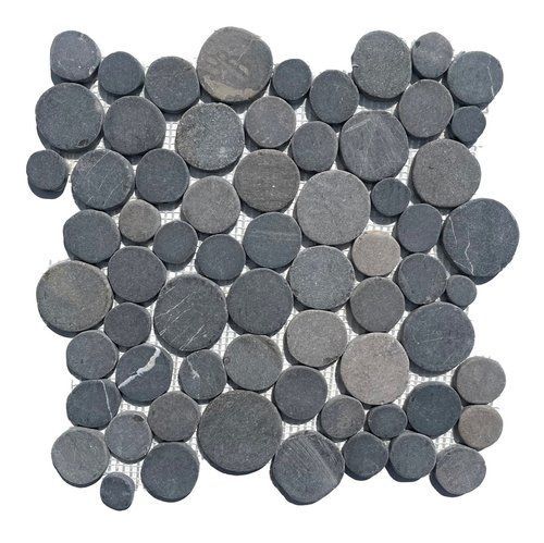 Dark gray pebble tile mosaic.