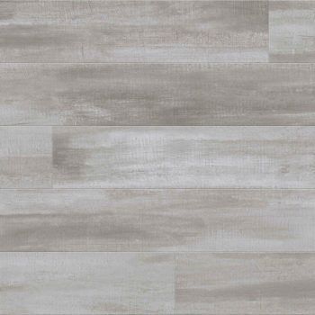 Light gray wood-look flooring with horizontal planks and a distressed appearance.