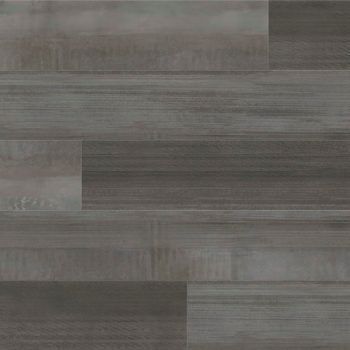 Gray wooden plank flooring with a distressed, aged appearance.
