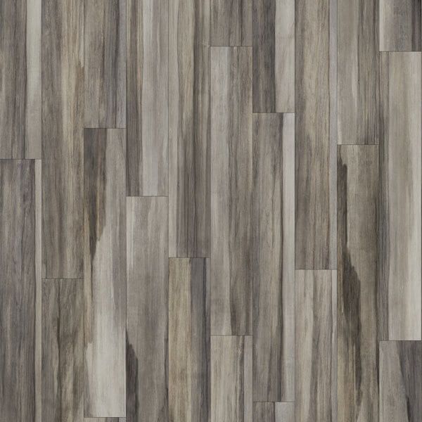 Gray and tan wooden floor planks arranged in a staggered pattern.