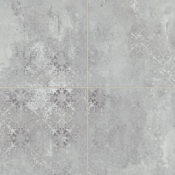 Four grey tiles with a faded, patterned design.