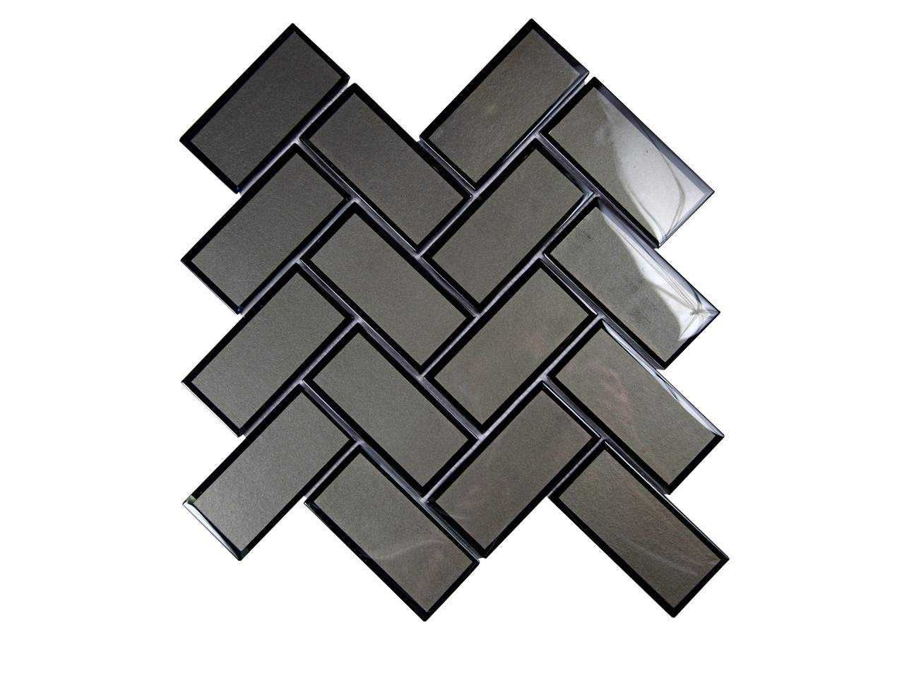 Herringbone pattern tile mosaic in shades of gray.