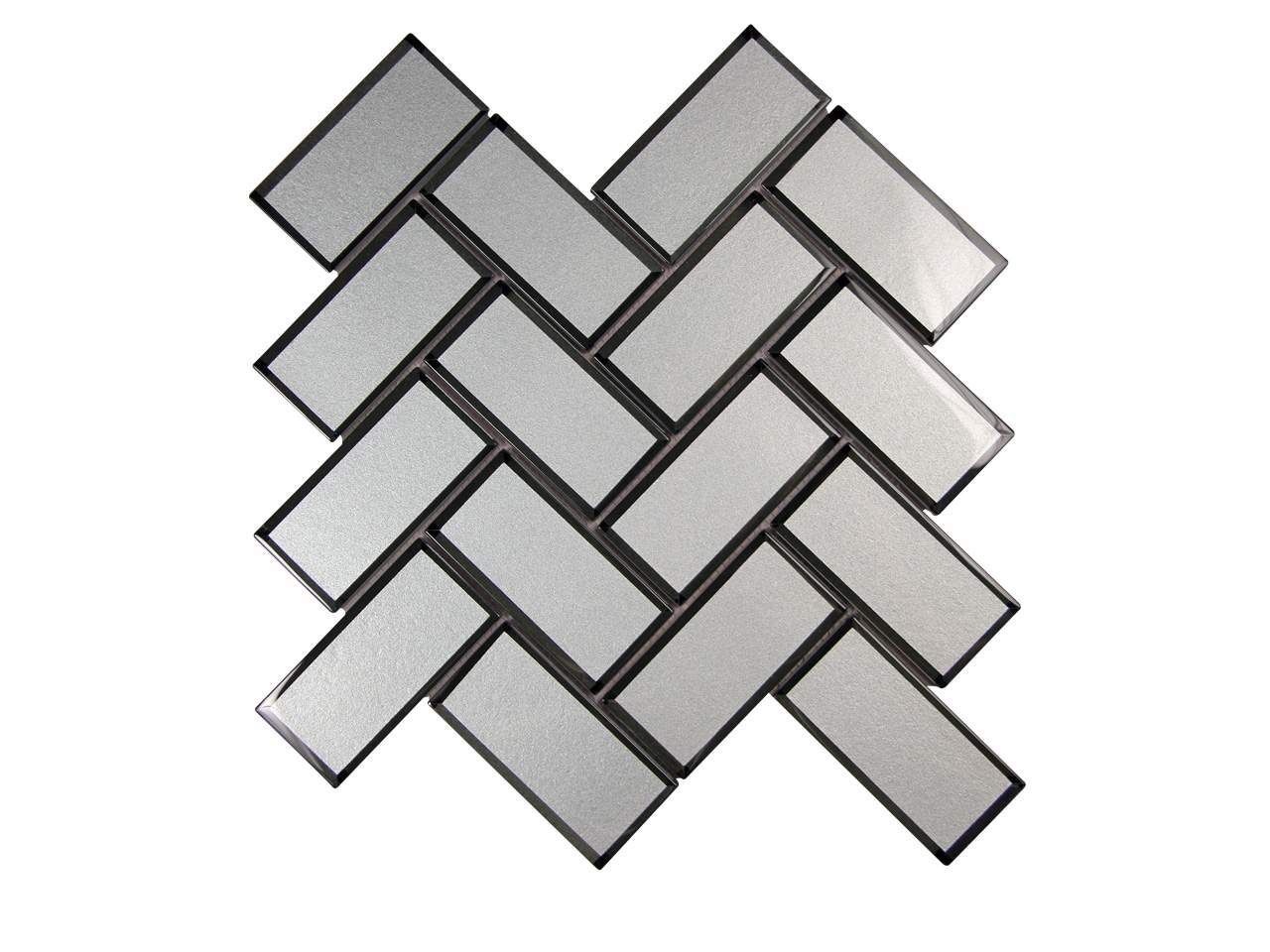 Herringbone pattern tile mosaic in silver and black.