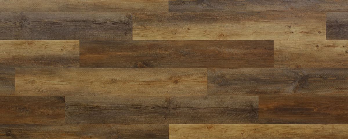 Wooden flooring with varying shades of brown and gray.