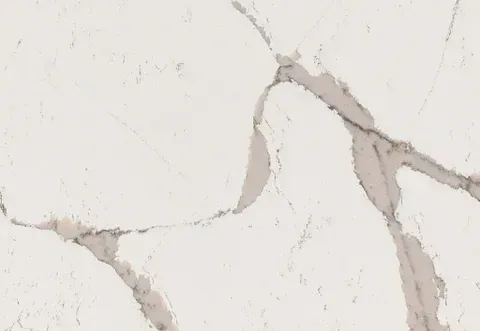 White and gray quartz countertop with veining.