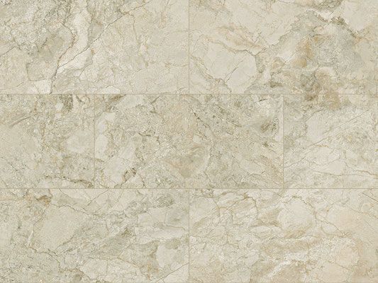 Beige marble tile flooring with veining and texture.