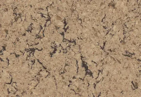 Beige countertop with dark veining and flecks.