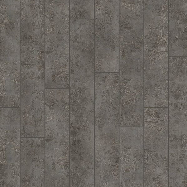 Gray, textured rectangular flooring with dark grout lines, laid in a staggered pattern.