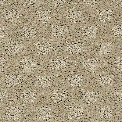 Beige patterned carpet with a checkerboard design.