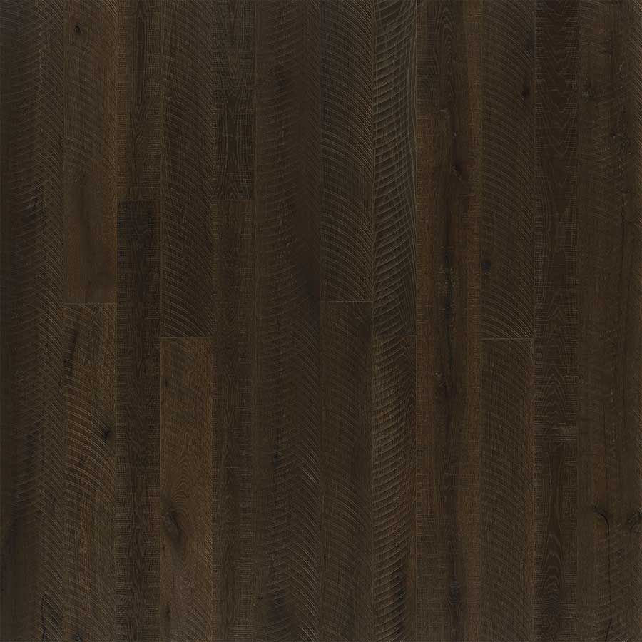 Dark brown wood flooring with vertical planks and subtle grain.